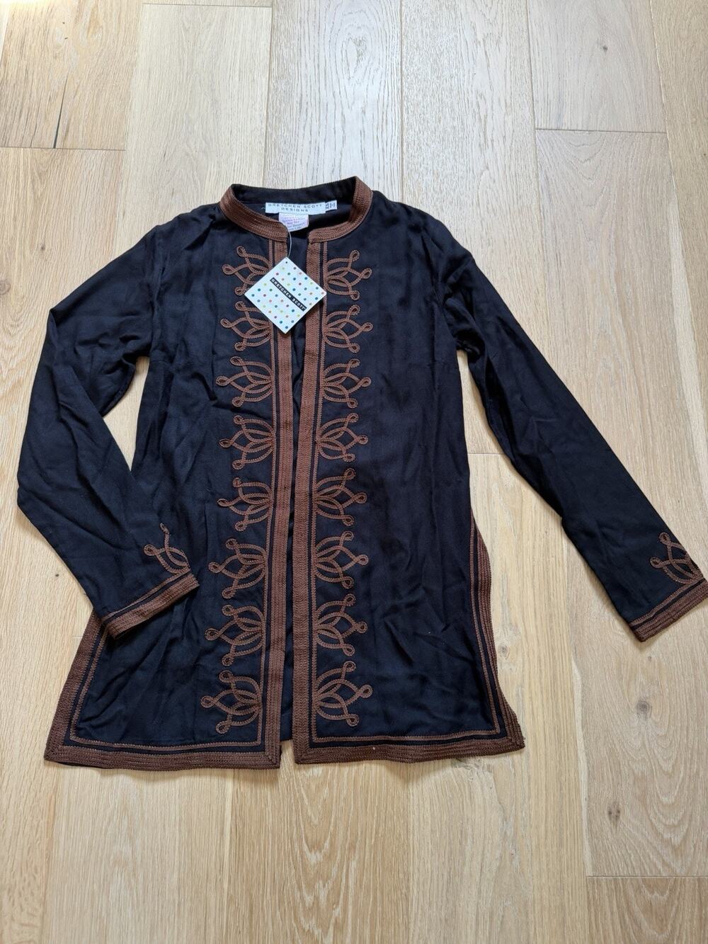 Gretchen Scott Design Pashmina Viscose Moroccan Jacket Black Brown Embroidery XS